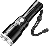 ASORT Led-zaklamp met extreme grootte, 3 km: 30.000 lumen, type C oplaadbaar, tactische zaklampen, extreem helder, werkt op batterijen, 5 lichtmodi, waterdicht, voor kamperen, wandelen, noodgevallen (1 x 26500 accu)
