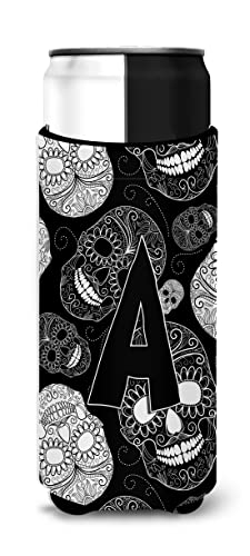 Letter A Day of the Dead Skulls Black Ultra Beverage Insulators for slim cans CJ2008-AMUK