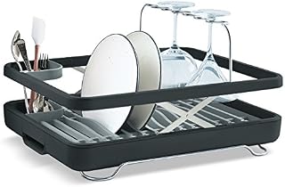 KOHLER Large Collapsible & Storable Dish Drying Rack with Wine Glass Holder