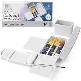 Winsor & Newton Cotman Watercolor Paint Set, Field Pocket Set, 12 Half Pan w/ Brush, Sponge, Bottle