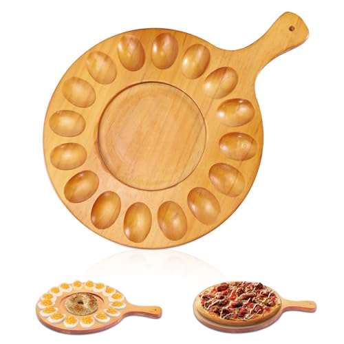 Huakaile 2 Sides Wooden Deviled Egg Platter & Charcuterie Board,