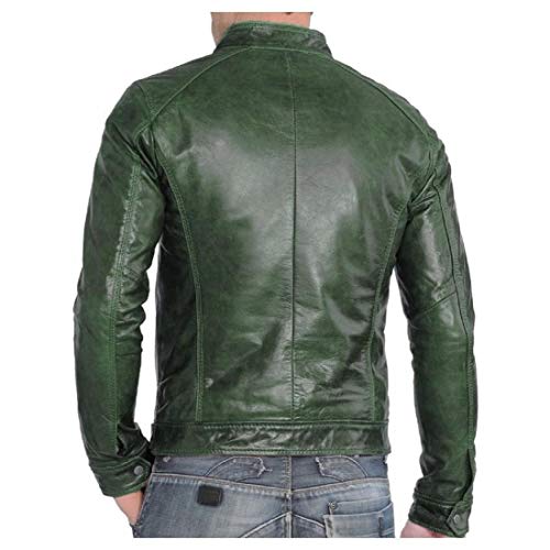 Men's Distress Leather Jackets Motorcycle Bomber Biker Stylish Outerwear Zipper Jacket(Moss Green)2