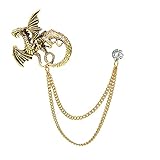 Retro Chain Dragon Brooches Collar Pins Crystal Rhinestone Animal With Hanging Chain Suit Shirt Lapel Brooch Pin Fashion Jewelry for Men Boy (Retro Dragon)