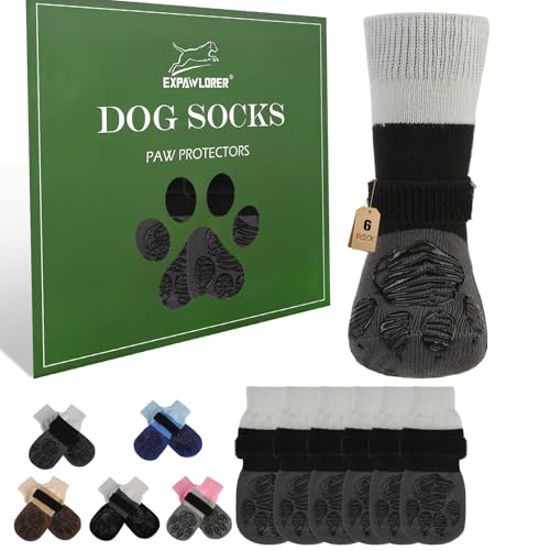EXPAWLORER Non-Slip Dog Socks for Hardwood Floors to Prevent Licking Paw M