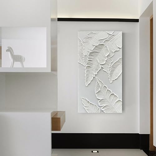 NANKAI Art Hand Painted Thick Texture White Abstract Art Oil Painting 48x24 inch White Leaf Texture Painter House Wall Art Decorative Oil Painting by NANKAI - Used condition - Image 3