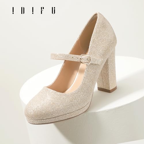IDIFU Gold Mary Jane Shoes Platform High Chunky Block Closed Toe Heels by IDIFU - Used condition - Image 5