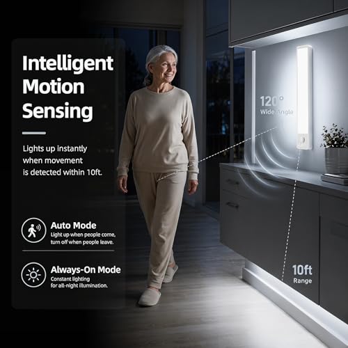 VOZUJI Under Cabinet Rechargeable Lighting: 8 Inch Motion Sensor Dimmable Lights Indoor - Battery Operated Lights - Wireless Closet Light Magnetic Led Light for Kitchen Home Bathroom Counter 2 Pack by VOZUJI - Used condition - Image 4