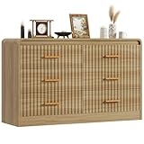 YITAHOME 6-Drawer Dresser with Built-in Power Outlet, Wood TV Stand with 6 Large Drawers and Bar Handles, White Dresser Chest of Drawers for Living Room, Hallway, Entryway