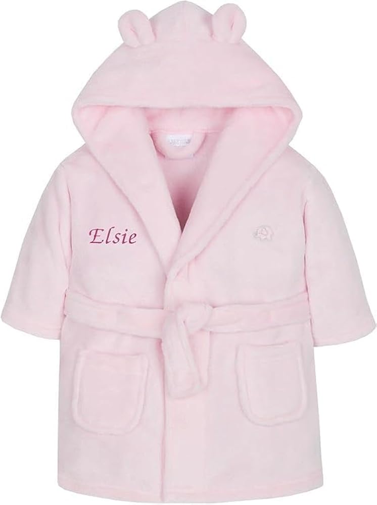 Baby Girl Boy Personalised Dressing Gown Bathrobe Hooded Bear Ear (Pink Bear Ear, 0-6 Months) Fashion