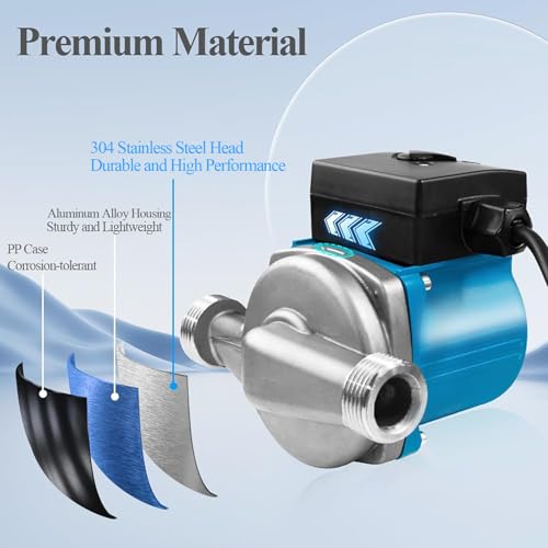 WiseWater 304 Stainless Steel Hot Water Recirculating Pump, 3-Speed with 3/4'' NPT Adapters, 110 V Pressure Booster Pump for Floor Heating, Radiator Heating, Hot Water Supply (Blue) by WiseWater - Image 3