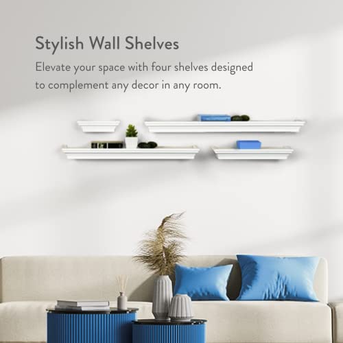 MELANNCO Floating Wall Shelves for Bedroom, Living Room, Bathroom, Kitchen, Nursery, Set of 4, White, 4 Count - Thumbnail 3
