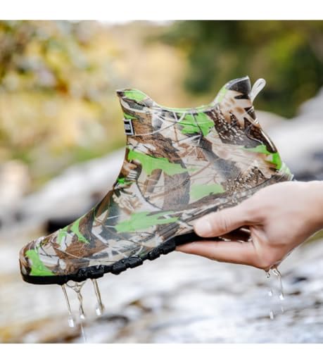 Camo Ankle Deck Boots for Men Waterproof Boat Fishing Short Rubber Booties Lightweight Breathable Wide Non-slip Sole Comfort Wear Mud Walking Rain Water Shoes Hiking Camping Beach Gardening Sailing2