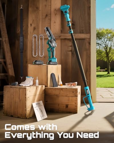 SEESII 2-in-1 Electric Pole Saws for Tree Trimming, 6 Inch Mini Chainsaw Cordless with Extension Pole, Battery Powered Pole Chain Saw, Tree Trimmer Limb Branch Cutter Pruner with 2 Battery P6 Plus