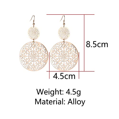 Maloyanve Filigree Disc Drop Earrings For Women Girls Delicate Double Hollow Out Round Disc Statement Earrings Bohemian Metallic Disc Dangle Hook Earrings (Gold) #TOP2