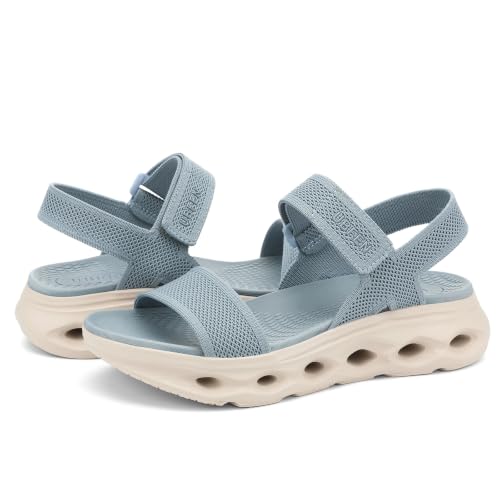 Image of UBFEN Womens Comfortable Walking Sandals with Cushioned Sole | Non-Slip Rocker Bottom, Arch Support, Adjustable Straps, Lightweight Water Sport Platform Summer