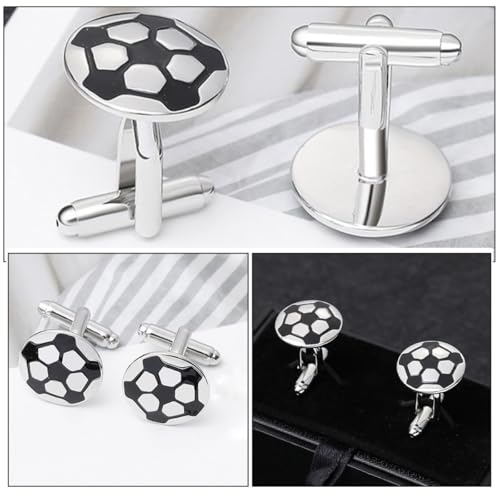 4 Mancuernillas de Pelota de Fútbol de Metal para Hombre miniatura 3
