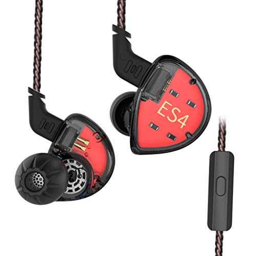 KZ ES4 Hybrid HiFi Bassy in-Ear Headphones/Earphones/Earbuds with Mic - Black, 120cm