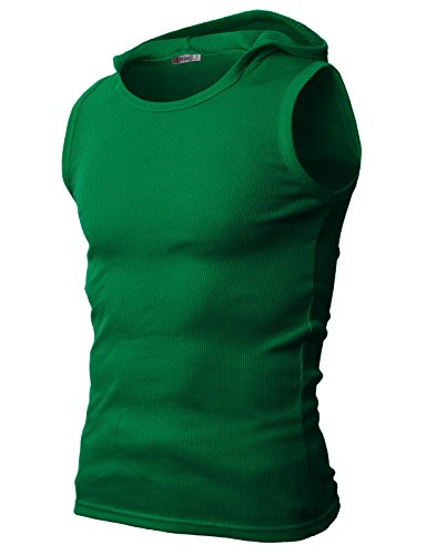 H2H Mens Hooded Sleeveless T-shirts GREEN US M/Asia L (JPSK05)