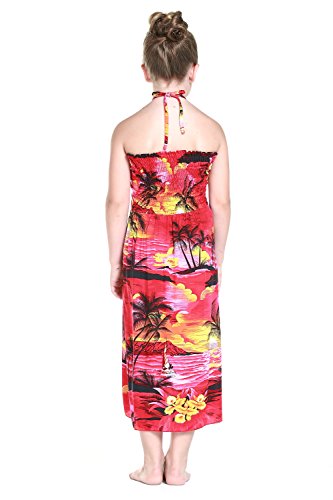 Girl Hawaiian Halter Dress in Red Sunset2