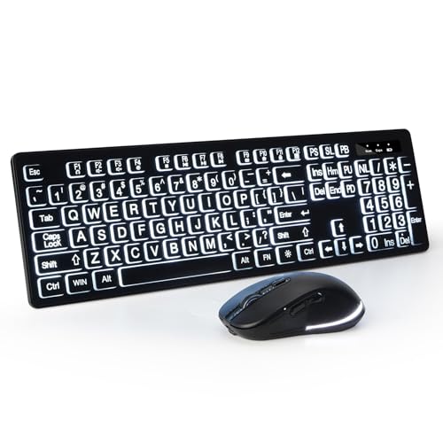 Large Print Backlit Wireless Keyboard and Mouse, 2.4G Full Size Keyboard and Mouse Combo with Big Letters and Backlight Key, Easy to See Big Letters, Light Up Keyboard for Windows, PC, Laptop, Desktop by KOPJIPPOM - Used condition - US$30.93
