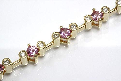 3.15 ct tw Natural Pink Sapphire & Diamond Solid 14k Yellow Gold Bezel Set Link Bracelet for Women 4 3.15 ct tw Natural Pink Sapphire & Diamond Solid 14k Yellow Gold Bezel Set Link Bracelet for Women 4