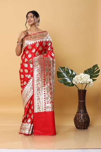 HerClozet red banarasi silk saree – image 3