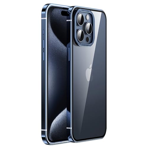 Coque de protection antichoc iPhone 15 avec cadre acier bleu