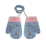 TINAYAUE Kinder Strickhandschuhe Kleinkind Winterhandschuhe Verdickte Fleecehandschuhe Baby Fäustlinge Niedliche Bestickte Handschuhe Verdickte Warme Plüschhandschuhe für 1-4 Jahre alt