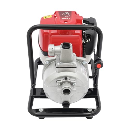 Queeucaer 4-Stroke 1-inch Petrol Water Transfer Pump, 8000 L/h, with Hose Clamps & Fittings, Metal Construction