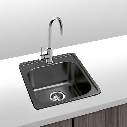 Gresinex | Fregadero 1 Seno Acero Inox 38x38 | Negro Antracita | Encastrar - Modelo Zurich- Tratamiento PVD