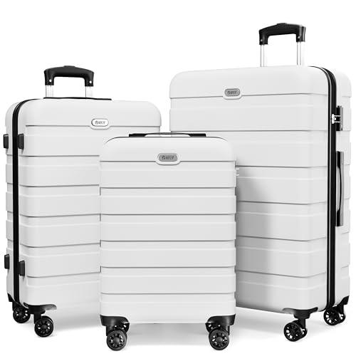 Image of AnyZip Luggage PC ABS Hardside Lightweight Suitcase with 4 Universal Wheels TSA Lock 20 24 28 Inch, White, 3 piece set (20 /24 /28), Fashion