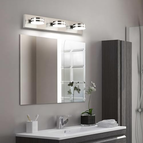 Bicrink Brushed Nickel Bathroom Vanity Light, (24in Dimmable) 3-Light Bathroom Light Fixtures Over Mirror, LED 5500K Vanity Lights with 360°Rotating Lamp Head by Bicrink - Used condition - Image 2