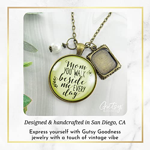 Mom Memorial Necklace You Walk Beside Me Jewelry Sympathy Keepsake Womens Chain 24" - Bronze Mother Remembrance Pendant, Photo Picture Frame Charm, Bereavement Gift Box With Condolence Message Card #TOP3