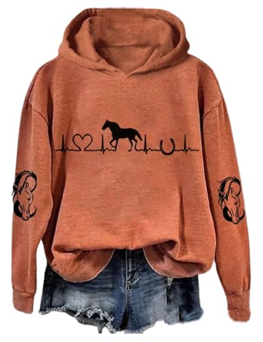Heartbeat Horse Sweatshirt Hoodie Women's Western Horses Printed Hoodie Sports Hoodies Long Sleeve Tops for Women