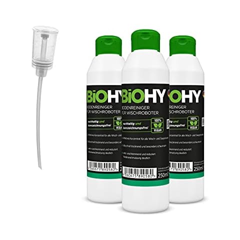 BiOHY Floor Cleaner for Wiping Robots (3x250 ml Bottle) + Dispenser | Concentrate for All Wiping & Suction Robots with Wet Function | Sustainable & Ecological (Bodenreiniger für Wischroboter) Cover