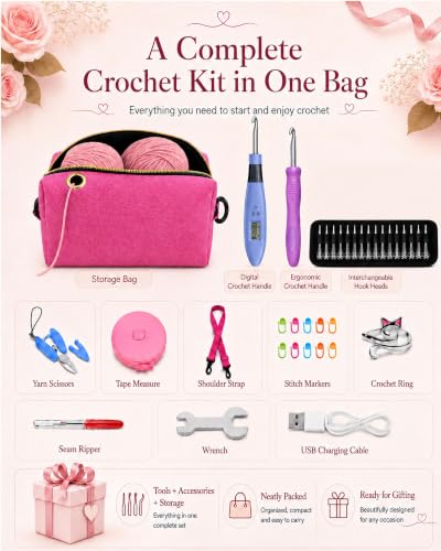 Image of BZVV Light Up Crochet Hook Set with Counter, Shoulder Bag and 22 Heads