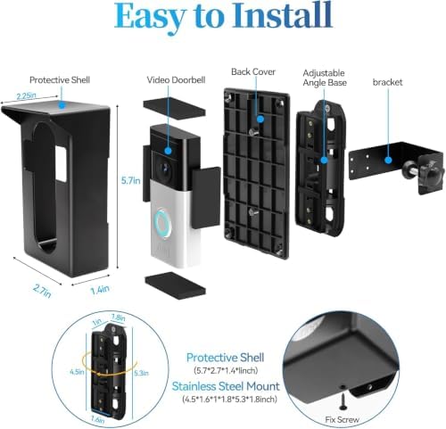 Anti-Theft Doorbell Mount for Ring Doorbells, Anti-Theft Video Mount with Adjustable Angle,Drill-Free Anti-Theft Bracket Compatible with Ring Doorbell 1/2/3/4/2020/2021/Pro/Pro 2,Blink 1/2nd Gen - 3