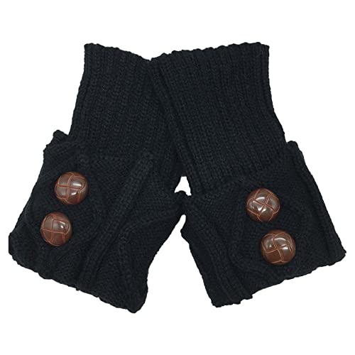 FOUTP 1 Paire Chaussette sans Pied Femme,Jambière Bas Guêtre,Legging Chaussettes Tricot,Legwarm Décoration,Bouton Crochet Jambières Guêtres,Hiver Jambières Guêtre Tricot (Noir) Cover