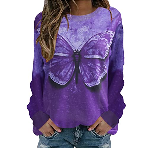 Image of Casual women's jumper for everyday wear, crew neck, floral print, comfortable, stylish design, ideal outerwear for any occasion, purple, XL