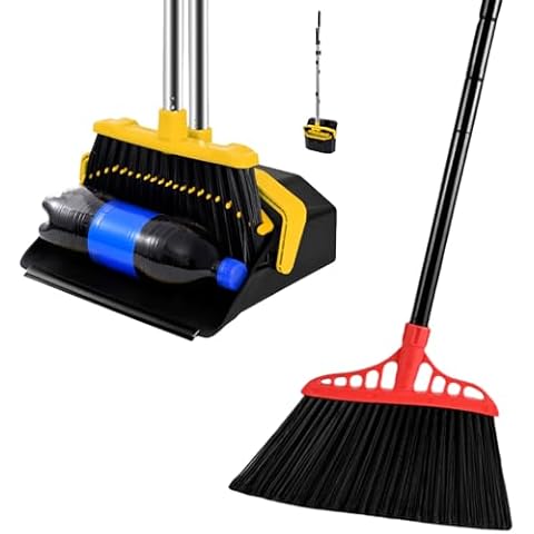 Tiumso Upgrade Broom and Dustpan Set with 51'' Long Handle, Large Upright Brooms and Dust Pans, Heavy Duty Broom, Outdoor Brooms for Patio Kitchen Shop Sidewalk Cover