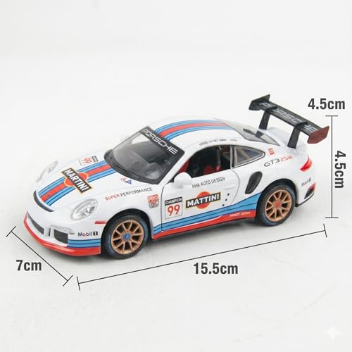 Image of Porsche 911 GT3 RSR 1:32 Scale Die-Cast Car Model - Martini Racing Livery Fixed Rear Wing Pull-Back Alloy Metal Race Car Toy for Kids & Collectors