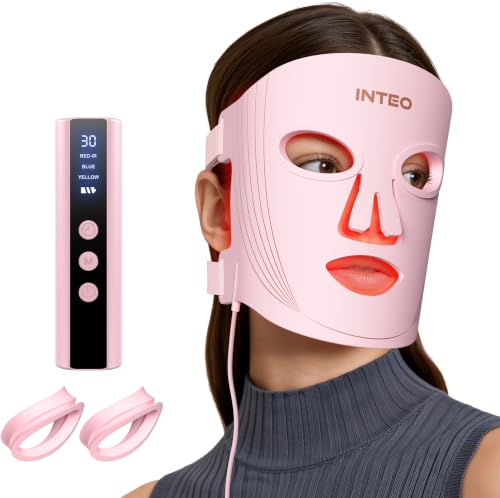INTEO Red Light Therapy for Face, 850nm NIR & 660nm Red Light LED Face Mask