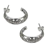 NOVICA 925 Sterling Silver Half Hoop Post Earrings, 30mm, Moon in the Forest'