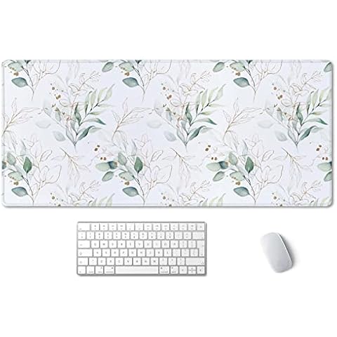 SSOIU Large Mouse Pad, Cute Floral Desk Mat for Desktop, Women Girls Waterproof Gaming Mousepad, Eucalyptus Leaves Computer PC Laptop Protector Writing Pads for School Office Home 35.5" x 15.7" Cover
