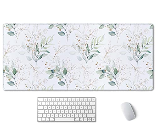 Image of SSOIU Large Mouse Pad, Cute Floral Desk Mat for Desktop, Women Girls Waterproof Gaming Mousepad, Eucalyptus Leaves Computer PC Laptop Protector Writing Pads for School Office Home 35.5 inch x 15.7 inch