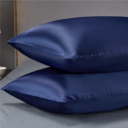 Bedsure Satin Pillowcases With Envelope Closure Bundle Satin Pillowcases With Zipper, Navy Cooling Pillow Cases King #TOP20
