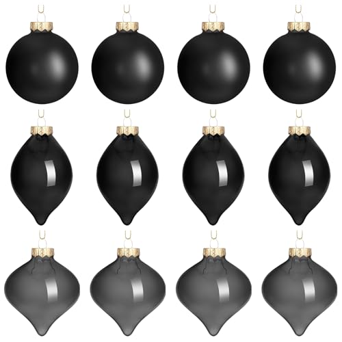 Zomiboo 12 Pcs Black Glass Christmas Ball Ornaments Set 3.15"
