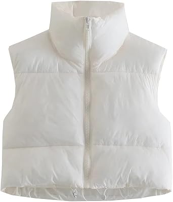 KEOMUD Women Cropped Puffer Vest Lightweight Sleeveless Padded Gilet