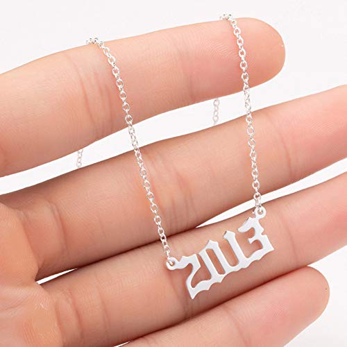 NarutoSak Necklace,1980-2019 Birth Year Number Charm Pendant Stainless Steel Chain Necklace Jewelry Silver 2004