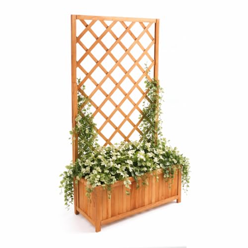 GARDEN TIME Wooden Trellis Planter with Climbing Frame Large Raised Planter Box with Lattice Trellis Outdoor Vertical Garden Planter for Plants Flowers Vegetables & Privacy Screening